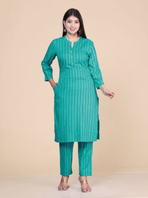 Printed Mandarin Collar With Kurta & Trouser