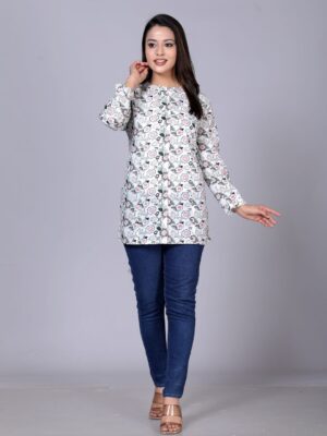 Mandarin Collar Classic Floral Printed Casual Pure Cotton Shirt