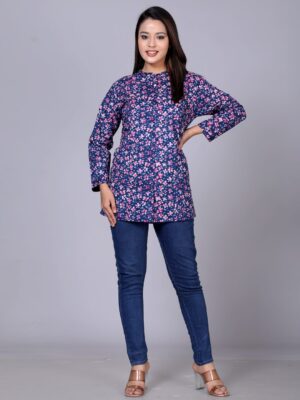 Mandarin Collar Classic Floral Printed Casual Pure Cotton Shirt