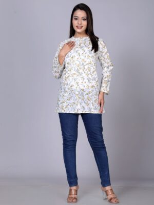 Mandarin Collar Classic Floral Printed Casual Pure Cotton Shirt