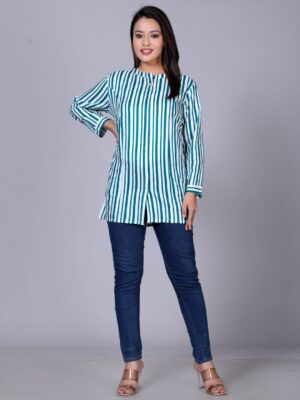 Mandarin Collar Classic Striped Casual Pure Cotton Shirt