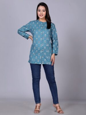 Mandarin Collar Classic Floral Printed Casual Pure Cotton Shirt