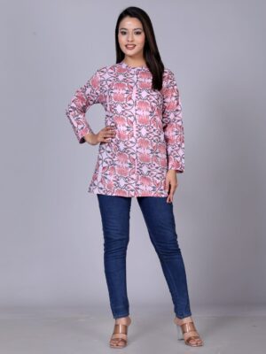 Mandarin Collar Classic Floral Printed Casual Pure Cotton Shirt