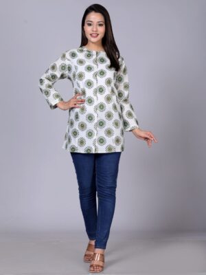 Mandarin Collar Classic Geometric Printed Casual Pure Cotton Shirt