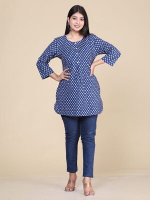 Blue Floral Printed Pure Cotton Kurti