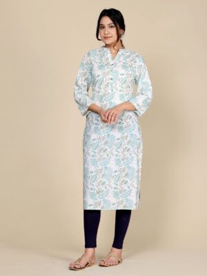 Floral Printed Cotton Panelled Straight Kurta