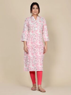 Floral Printed Cotton Straight Kurta