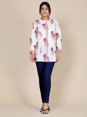 Classic Semi Sheer Floral Printed Mandarin Collar Casual Shirt