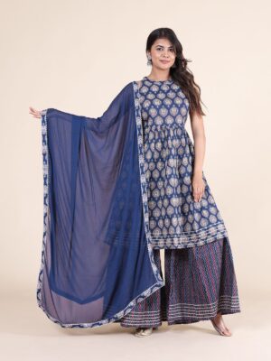 Printed Pure Cotton Kurta with Sharara and Dupatta