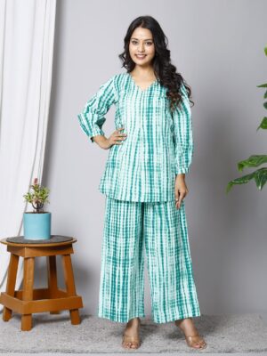 Abstract Printed Pure Cotton Tunic With Palazzos