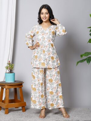 Floral Printed Pure Cotton Tunic With Palazzos