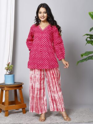 Leheriya Printed Pure Cotton Tunic With Palazzos