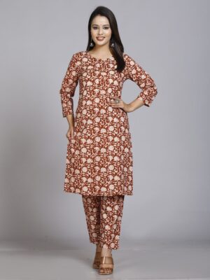 Floral Printed Pure Cotton Kurta With Trouser