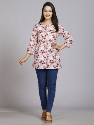 Mandarin Collar Classic Floral Printed Casual Pure Cotton Shirt