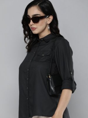 Women Solid Dobby Georgette Casual Shirt